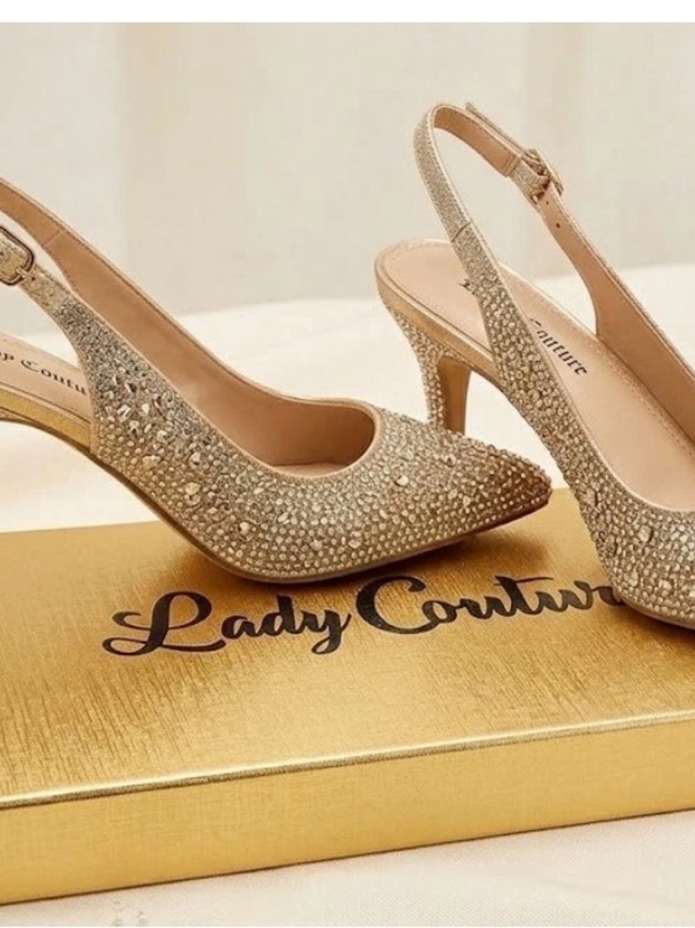 Lady Couture Gold Crystal Slingback Heels